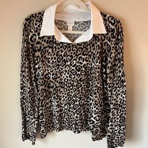 Chico's Leopard Print Blouse - Black, White, and Brown